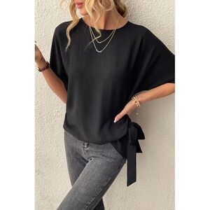 Cupshe Chic‎ Black Side-Tie Top Versatile Dolman Sleeve Blouse Size XL